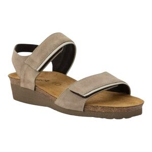 Naot Aisha Wedge Sandal, Size 39 W L8, Almond Suede/Soft Ivory/WIDE